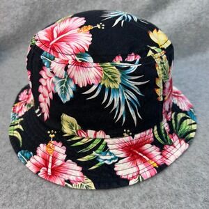 Tropical Hibiscus Floral Unisex Black Unbranded Bucket Hat‎ Summer Sun Medium